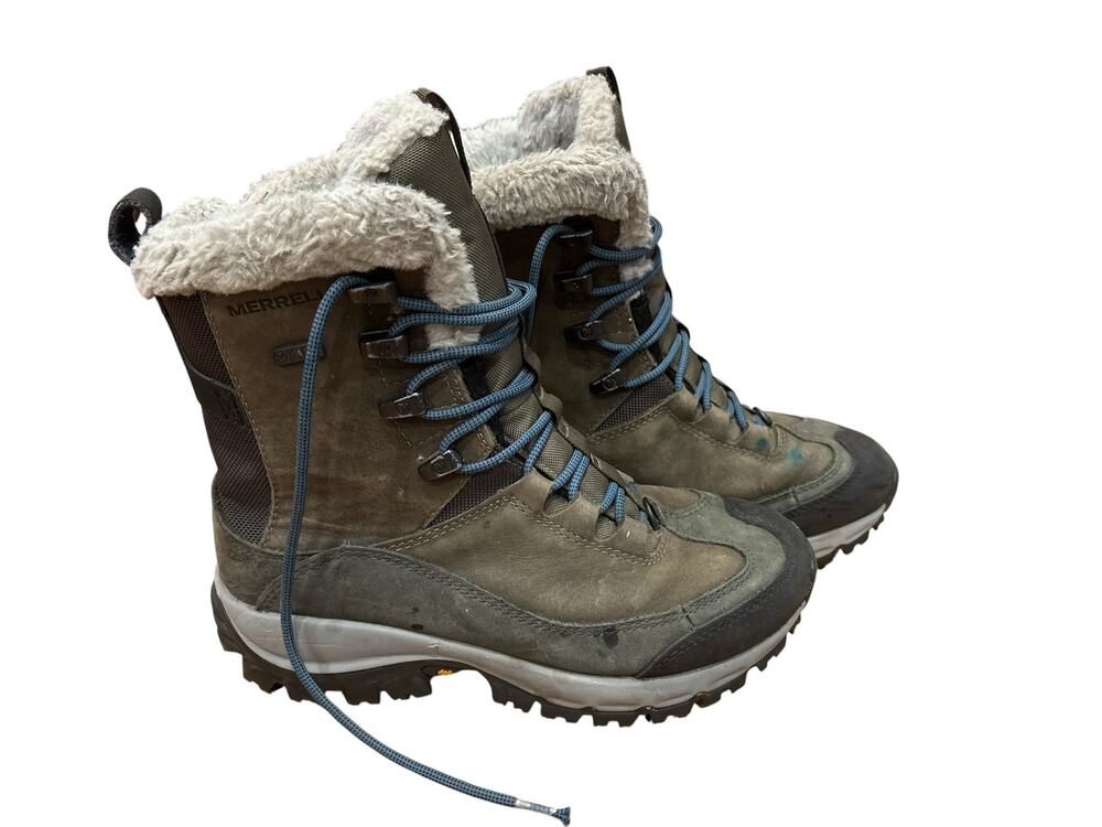 Merrell women’s size 6 thermo Rhea mid waterproof winter boots tan and gray